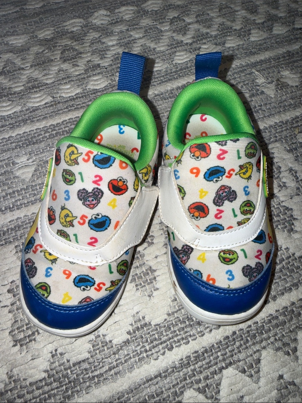 Reebok Kids Sesame Character Slip-On Sneakers in White, Blue & Green